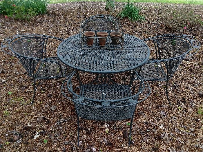 5-piece set of wrought iron outdoor patio furniture by Metalcrafters. 