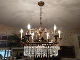 Absolutely gorgeous vintage Spanish brass/crystal 9-light chandelier!
