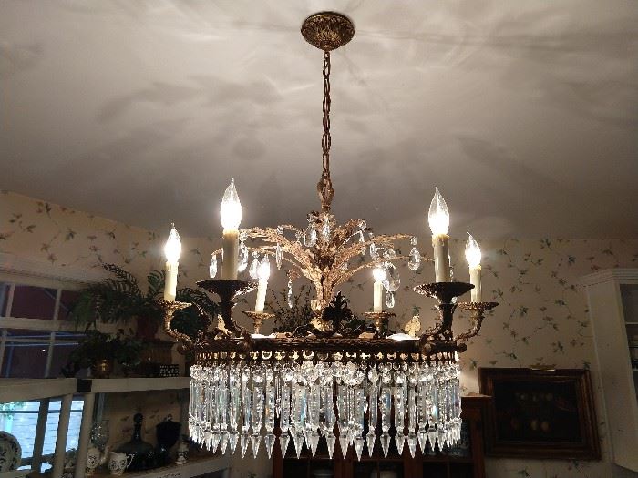 Absolutely gorgeous vintage Spanish brass/crystal 9-light chandelier!