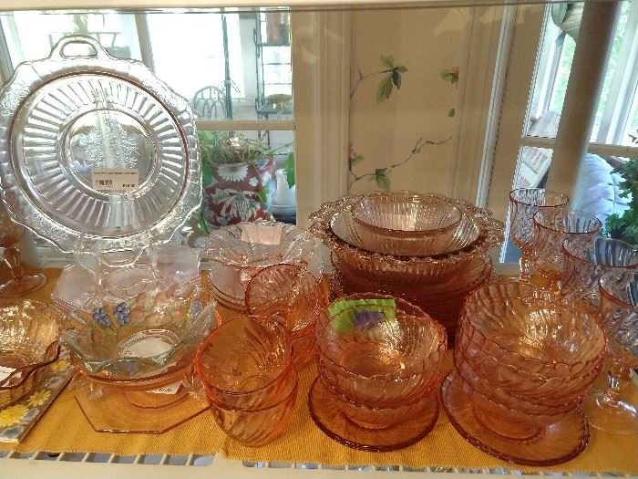 What would an estate sale be without the requisite pink Depression glass?                                                                         WELL, we have it rite cheer!