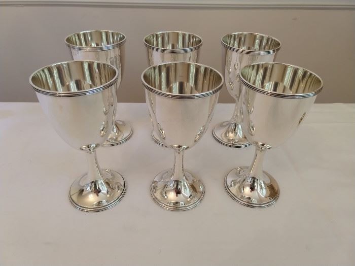 GORGEOUS set of 6 Whiting 7" tall #9325 sterling goblets, date marked 1923.