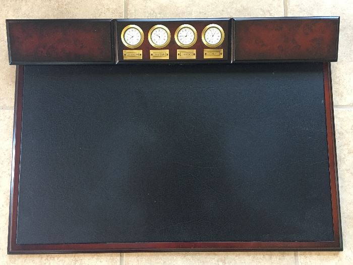 Solid wood and leather desk top organizer