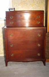 Complete set of master bedroom, bed, dresser with mirror, highboy & night stand. 
