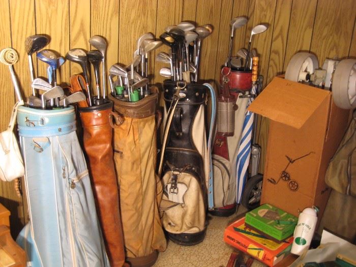 Vintage golf clubs and equipment. 