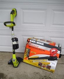BLACK & DECKER elect. leaf blower with all the attachments NEW -  RYOBI cordless electric trimmer with charger NEW.
