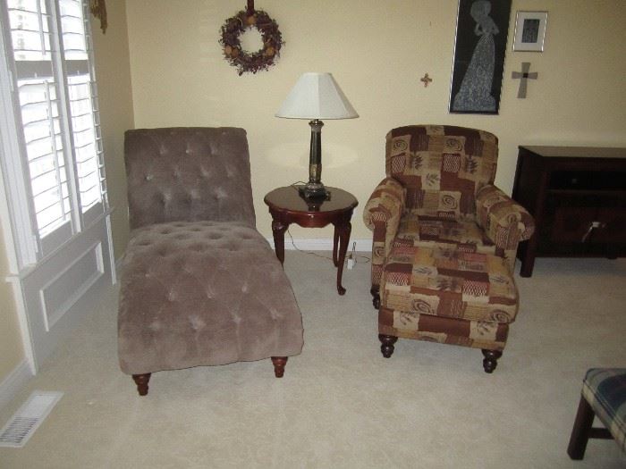 Settee and chair with ottoman