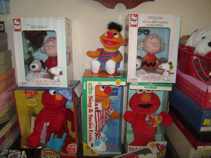 Elmo and Snoopy figures