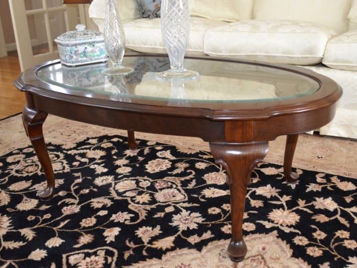 Ethan Allen glass top coffee table