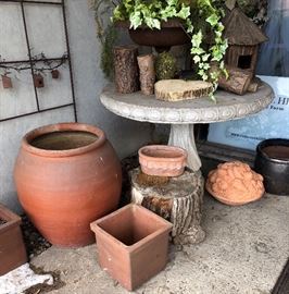 Outdoor pots and concrete table. As is.