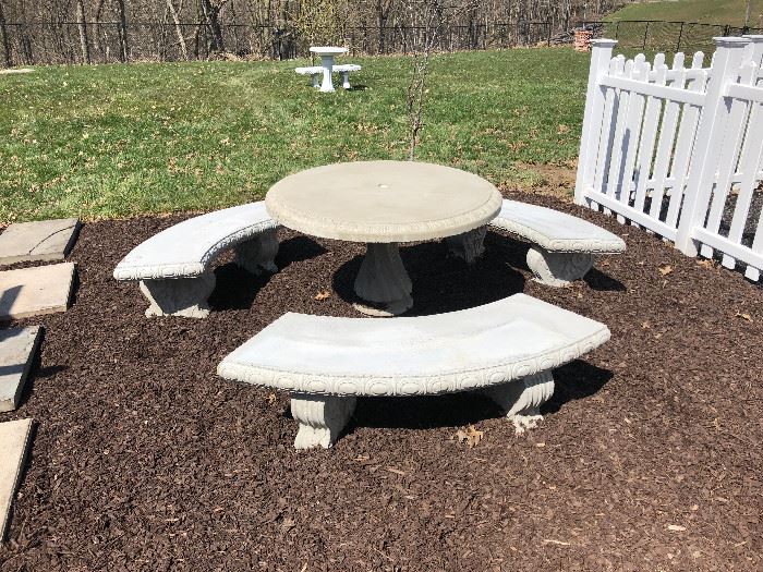 Concrete Patio tables and 3 benches        https://www.ctbids.com/#!/description/share/17344 