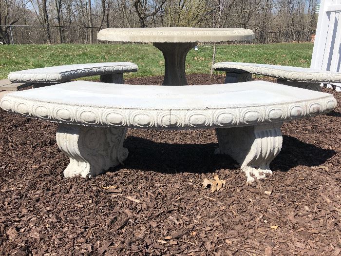 Concrete Patio tables and 3 benches        https://www.ctbids.com/#!/description/share/17344