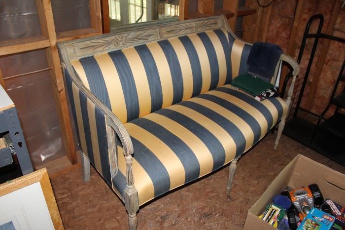 French style loveseat with bleached wood frame