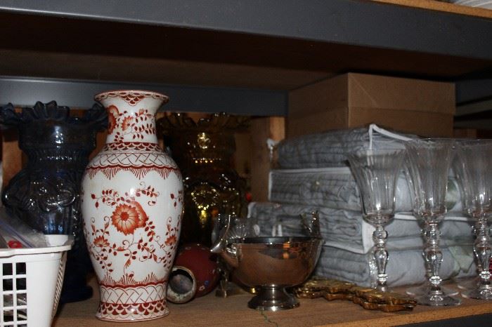 Baluster vase; crystal goblets