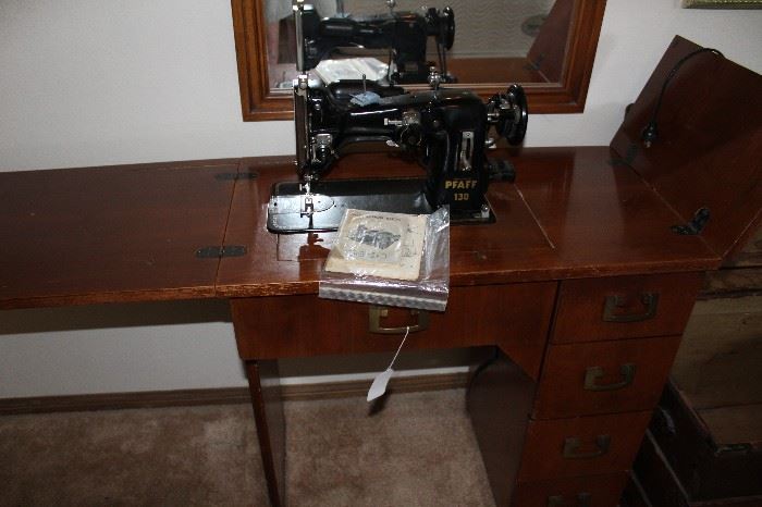 Phaff sewing machine cabinet and items