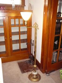 Antique brass and agate swing arm floor lamp 
