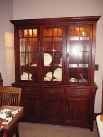 Nichols and Stone Medium Cherry lighted china cabinet - also have the matching table - 3 leaves and 8 chairs 