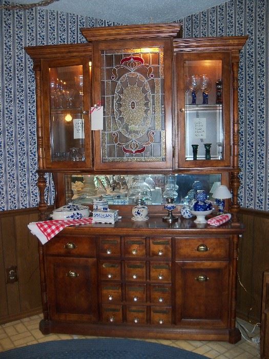 Lighted "apothecary" hutch, two pieces, so very easy to move.