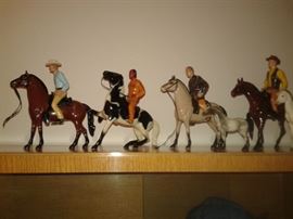 1950s Hartland Plastics Lone Ranger, Tonto, Cowboys and horses saddles hats guns