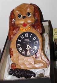 Antique Tezuka Hand Carved Dog Wall Clock with moving eyes