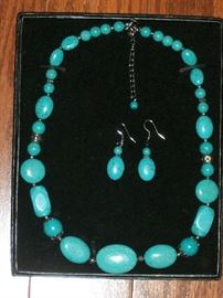 Old Turquoise Necklace and Earrings, also a ring