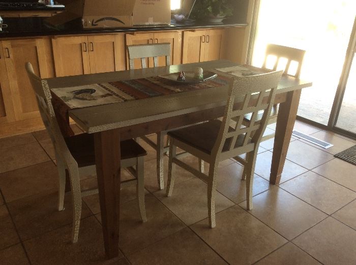Painted wood style dining table with chairs
