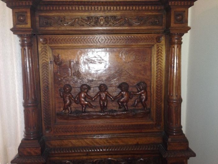 Front of Antique Carved Dry Bar w/ Cherubs