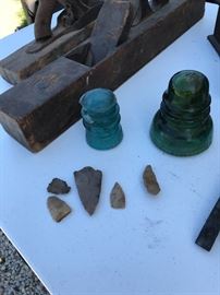 Lots of assorted wire insulators and some arrowheads