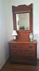 Eastlake pine dresser and mirror 