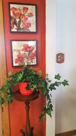 fern stand and plant with poppy pictures pair  