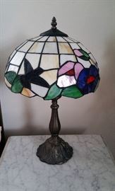 medium size stained glass tiffany style lamp with brass base