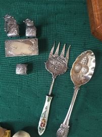 Early English Berry Spoon , Dutch Silver with enamel handle 