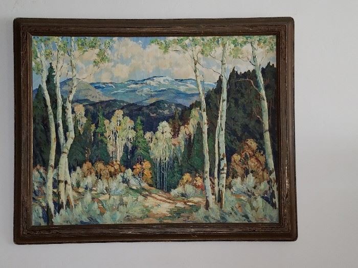 Fremont F. Ellis. "Early Spring Aspens". Original oil painting. Santa Fe New Mexico  28" x 36". 