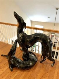 Faux Marble/Painted Fiberglass Sculpture of Two Greyhound Dogs