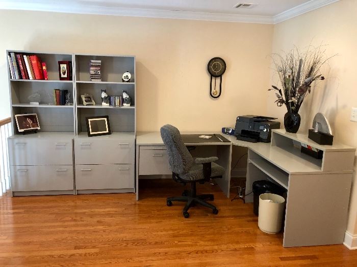 Modern Grey Office Suite- Desk, Cabinets, Hutches, Files, Tables & More