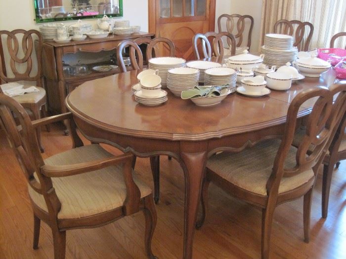 French Provincial dining table & 10 chairs