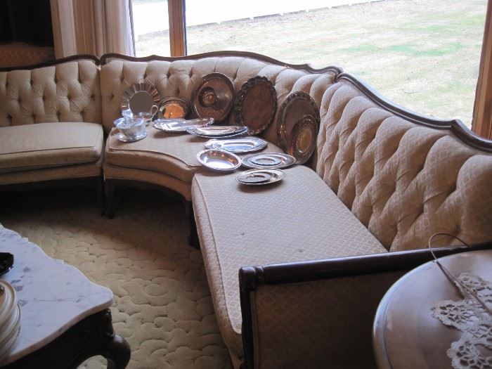 large 3 sectional sofa & silver plate