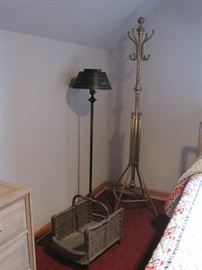 coat tree, floor lamp & magazine basket