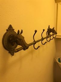 Vintage Brass Coat / Towel Rack Horse Heads