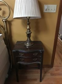 antique end table, lamp