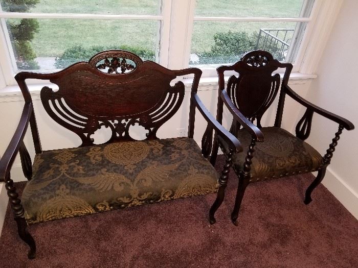 1800s Rosewood Settee & mat hing chair