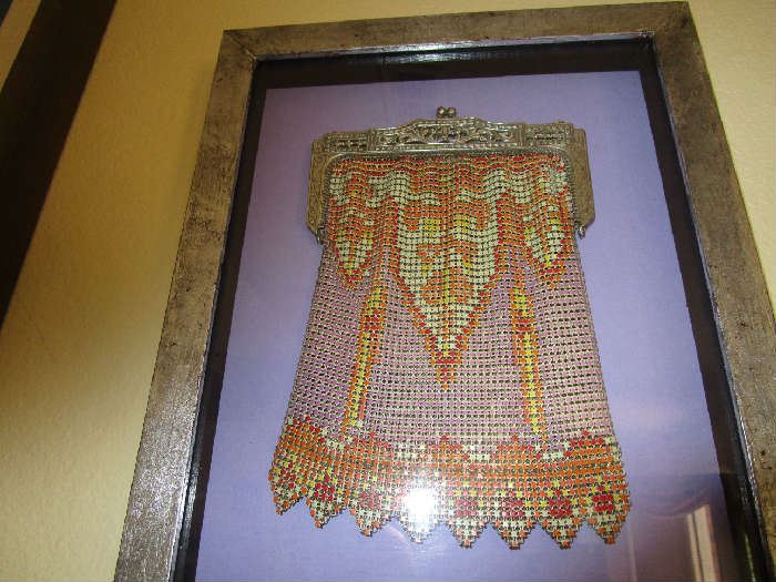 Framed mesh purse.