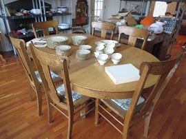 Antique Round Oak Table and 3 Chairs