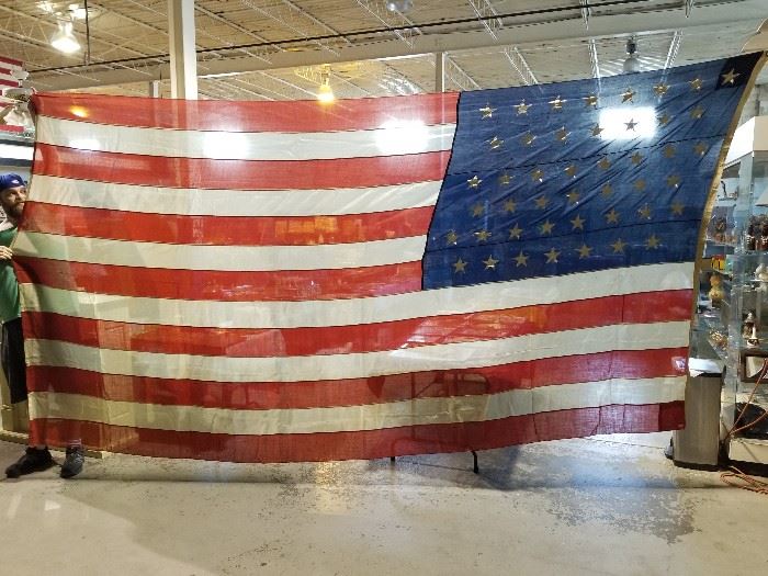 This flag is 45 stars it is 14ft long and 8 feet tall.  It is for Utah. And was made from 1896-1908. A flag this size from that time frame is very rare. 