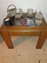 end table, glass top, glass decor