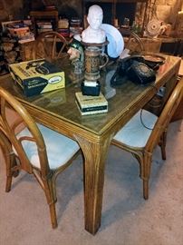 bamboo table and chairs vintage rotary phone