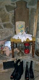 cowboy boots coleman lantern oil lamp vintage baby clothes