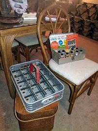 metal coca cola carrier picnic basket bamboo table and chairs