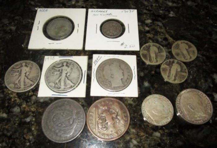 Misc. collectible coins, quarters, 50 cent pieces, etc, USA and foreign