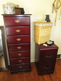 Tall chest, 2 drawer file cabinet, laundry basket