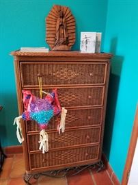 wicker and iron chest